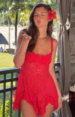 All Mine Red Lace Mini Dress Image