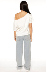 Amelie White Printed Off Shoulder Oversized Tee - PRE ORDER Image