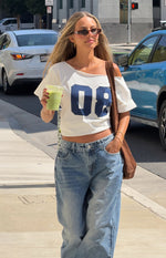 Amelie White Printed Off Shoulder Oversized Tee - PRE ORDER Image