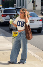 Amelie White Printed Off Shoulder Oversized Tee - PRE ORDER Image