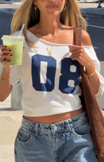 Amelie White Printed Off Shoulder Oversized Tee - PRE ORDER Image