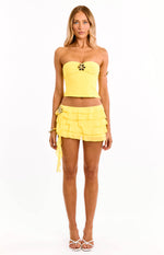Cody Yellow Ruffle Hibiscus Trim Mini Skirt Image