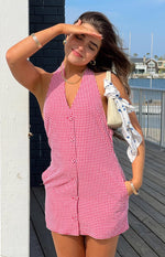Felix Red Gingham Halter Mini Dress Image