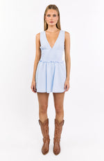 Juna Light Blue Stripe Shirred Mini Dress Image