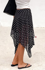 Khalea Black Polka Dot Hanky Hem Midi Skirt Image