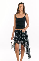 Khalea Black Polka Dot Hanky Hem Midi Skirt Image