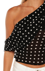 Khamie Black Polka Dot Off Shoulder Top Image