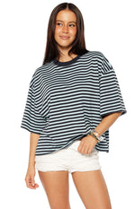 Lioness Bloom Short Sleeve Top Navy Sea Stripe Image