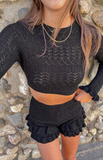 Lorri Black Knit Ruffle Top Image