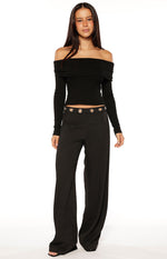 Marlin Black Off Shoulder Long Sleeve Top Image