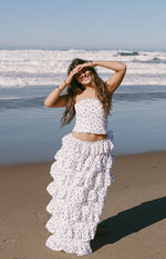 Paisley White Floral Ruffle Maxi Skirt Image