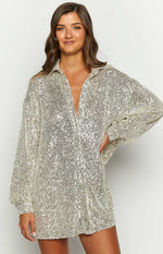 Zariah Gold Sequin Long Sleeve Shirt Image