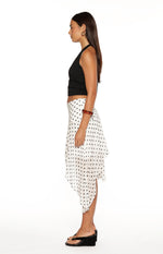 Khalea White Polka Dot Hanky Hem Midi Skirt Image