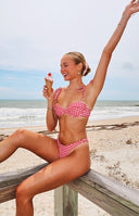 Red gingham bikini top with tie shoulders and a sweetheart neckline