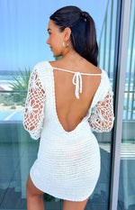 Amlee White Crochet Long Sleeve Mini Dress Image