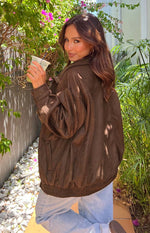 Abbi Brown Faux Suede Bomber Jacket Image