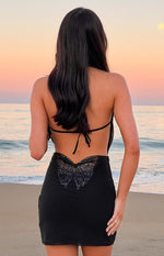 Addison Black Plunging Cowl Neck Mini Dress Image