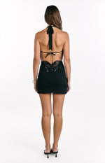 Addison Black Plunging Cowl Neck Mini Dress Image