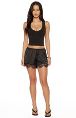 Agnes Black Lace Trim Satin Shorts Image