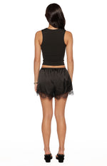 Agnes Black Lace Trim Satin Shorts Image