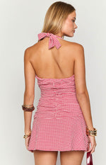 Alan Red Gingham Halter Mini Dress Image