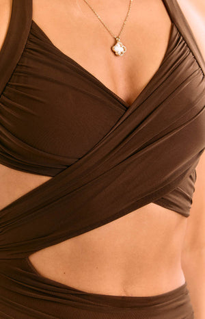 Alima Chocolate Brown Cut Out Maxi Dress