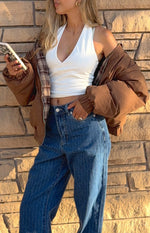 All I Wanted Brown Plaid Puffer Jacket Image