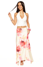 Alora Yellow and Pink Floral Print Hanky Hem Maxi Skirt Image