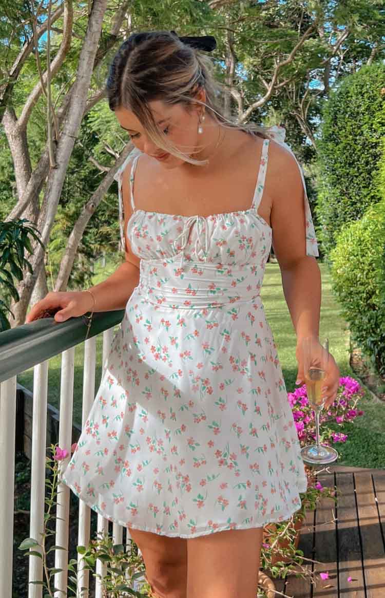Althea White Floral Tie Strap Mini Dress Image