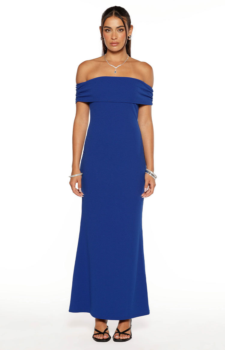 Amabella Cobalt Blue Crepe Maxi Dress Image