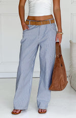 Amity Navy Stripe Mid Rise Straight Leg Jeans Image