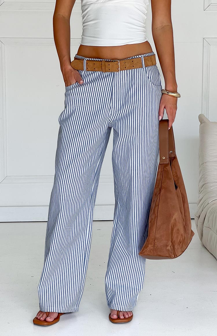 Amity Navy Stripe Mid Rise Straight Leg Jeans Image