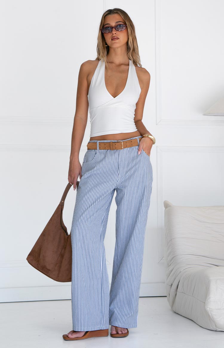 Amity Navy Stripe Mid Rise Straight Leg Jeans Image