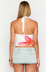 Amora White Frangipani Print Halter Top Image