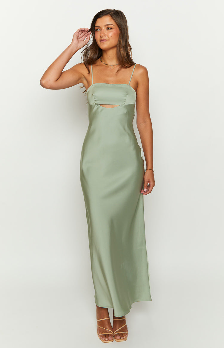 Amour Sage Satin Maxi Dress Image