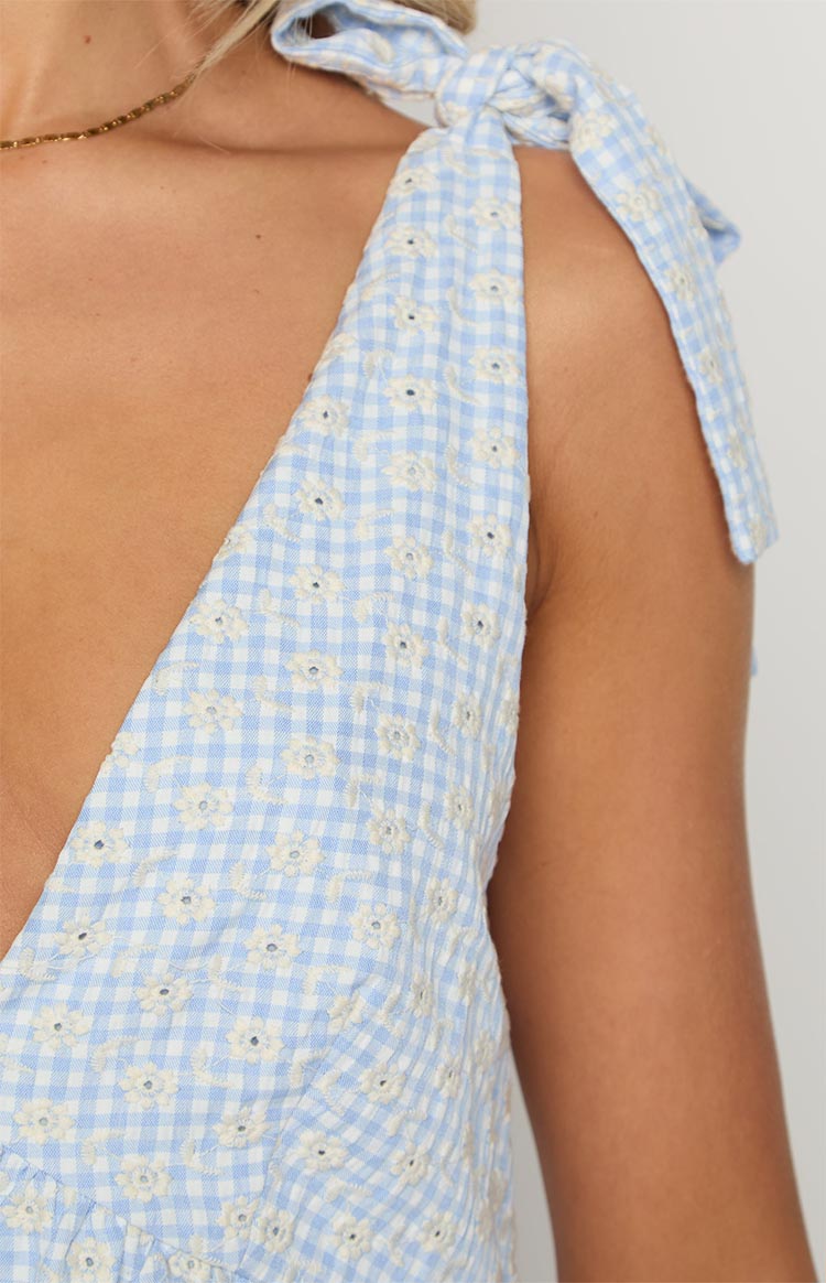 Angel Girl Blue Gingham Floral Mini Dress Image