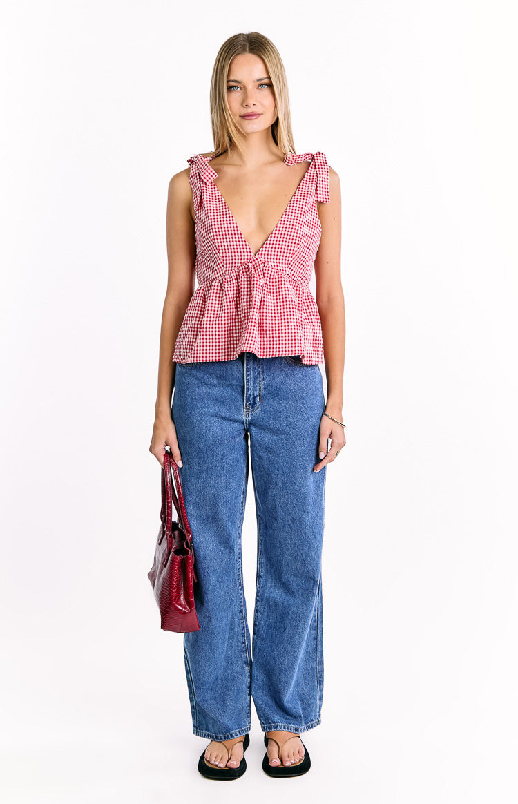 Angelica Red Gingham Tie Top Image