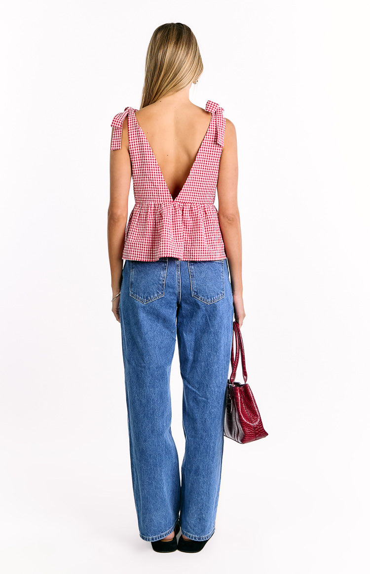 Angelica Red Gingham Tie Top Image