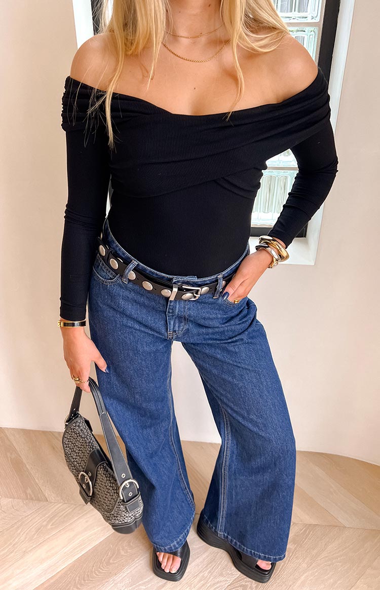 Ari Black Off Shoulder Bodysuit Image