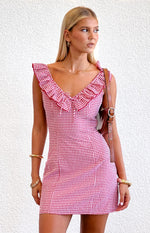 Ariette Red Gingham Frill Mini Dress Image