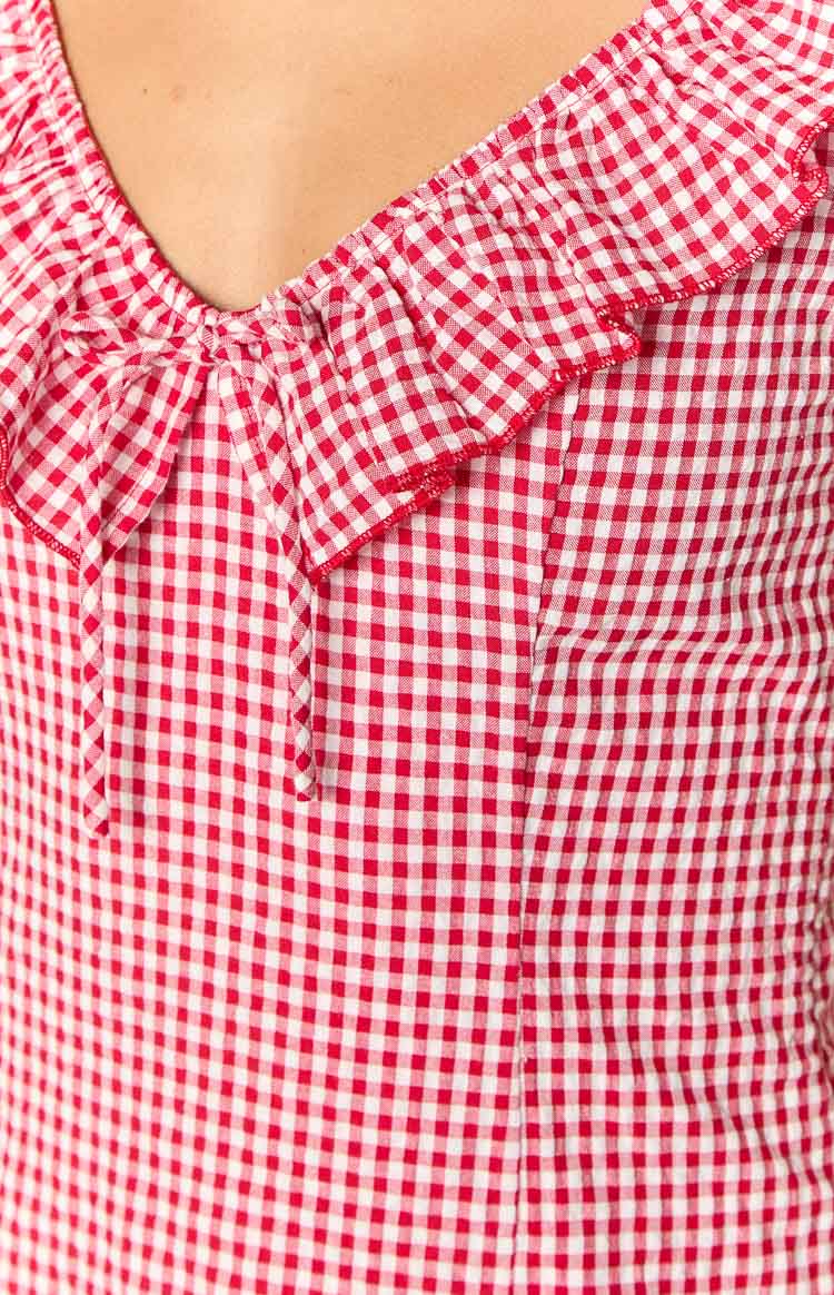 Ariette Red Gingham Frill Mini Dress Image