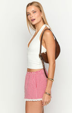 Arnie Red Gingham Broderie Lace Shorts Image