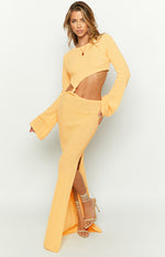 Arya Yellow Long Sleeve Knit Maxi Dress Image