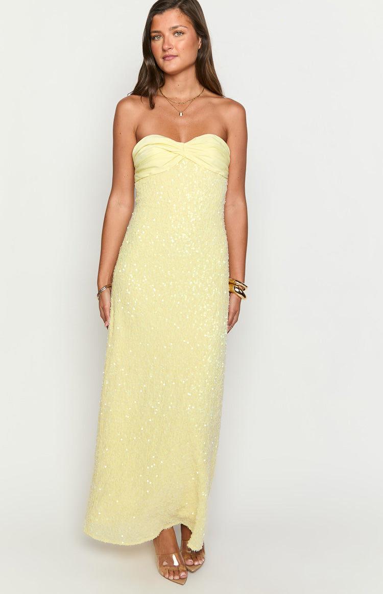 Ashley Yellow Sequin Strapless Maxi Dress Image