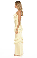 Audra Yellow Ruffle Satin Maxi Dress Image