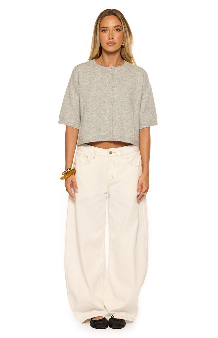 Aurelia Light Grey Short Sleeve Cropped Cardigan Image