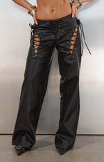 Austin Black PU Leather Lace Up Pants Image