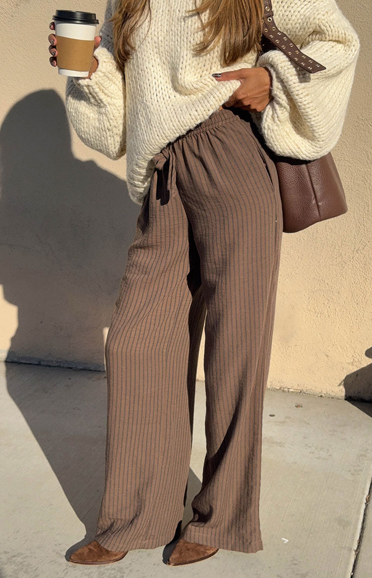 Avandi Brown Stripe Drawstring Waistband Pants Image