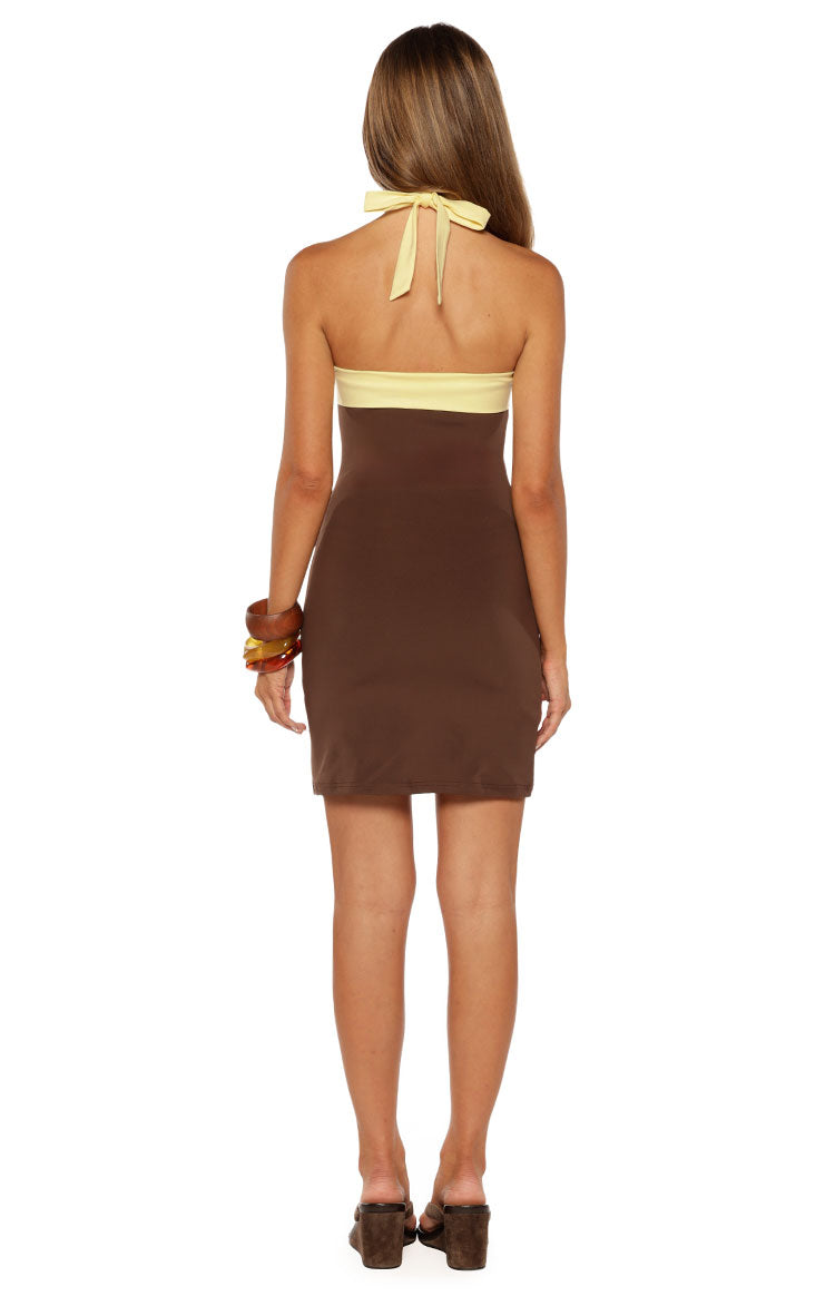 Avenue Brown Contrast Jersey Mini Dress Image