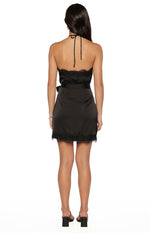 Avery Black Lace Trim Halter Neck Mini Dress Image